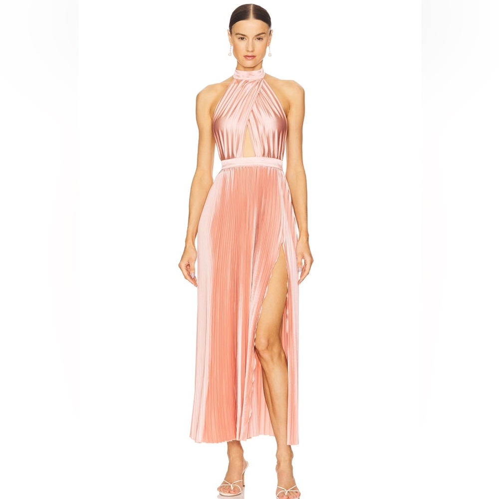 Backless Halter Midi Dress in Blush Pink